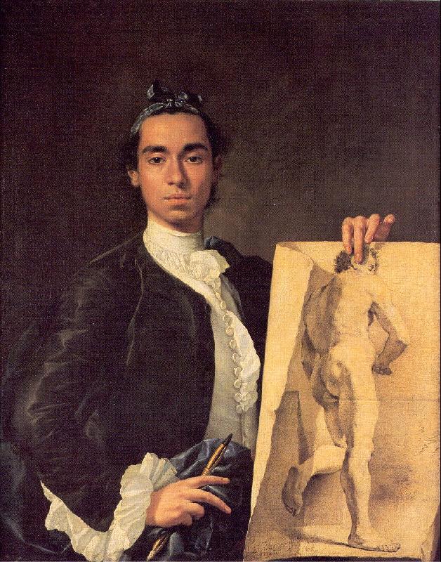 Melendez, Luis Eugenio Portrait of the Artist Holding a Life Study Spain oil painting art